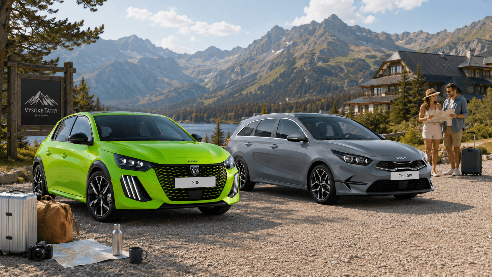 Zelený peugeot 208 a kia ceed ako najlepsie autá na prenájom v presove